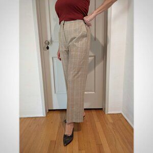 MAX MARA Straight Leg Plaid Ankle Crop Beige & Sky Blue Virgin Wool Pants, Sz. 8